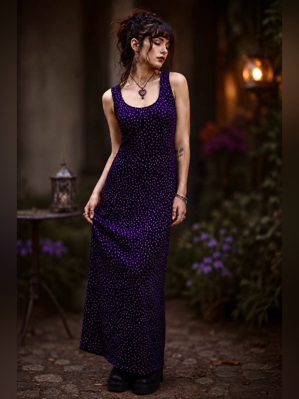 Vintage Dino - Sequin Embellished Whimsigoth Velvet Sleeveless Maxi Dress